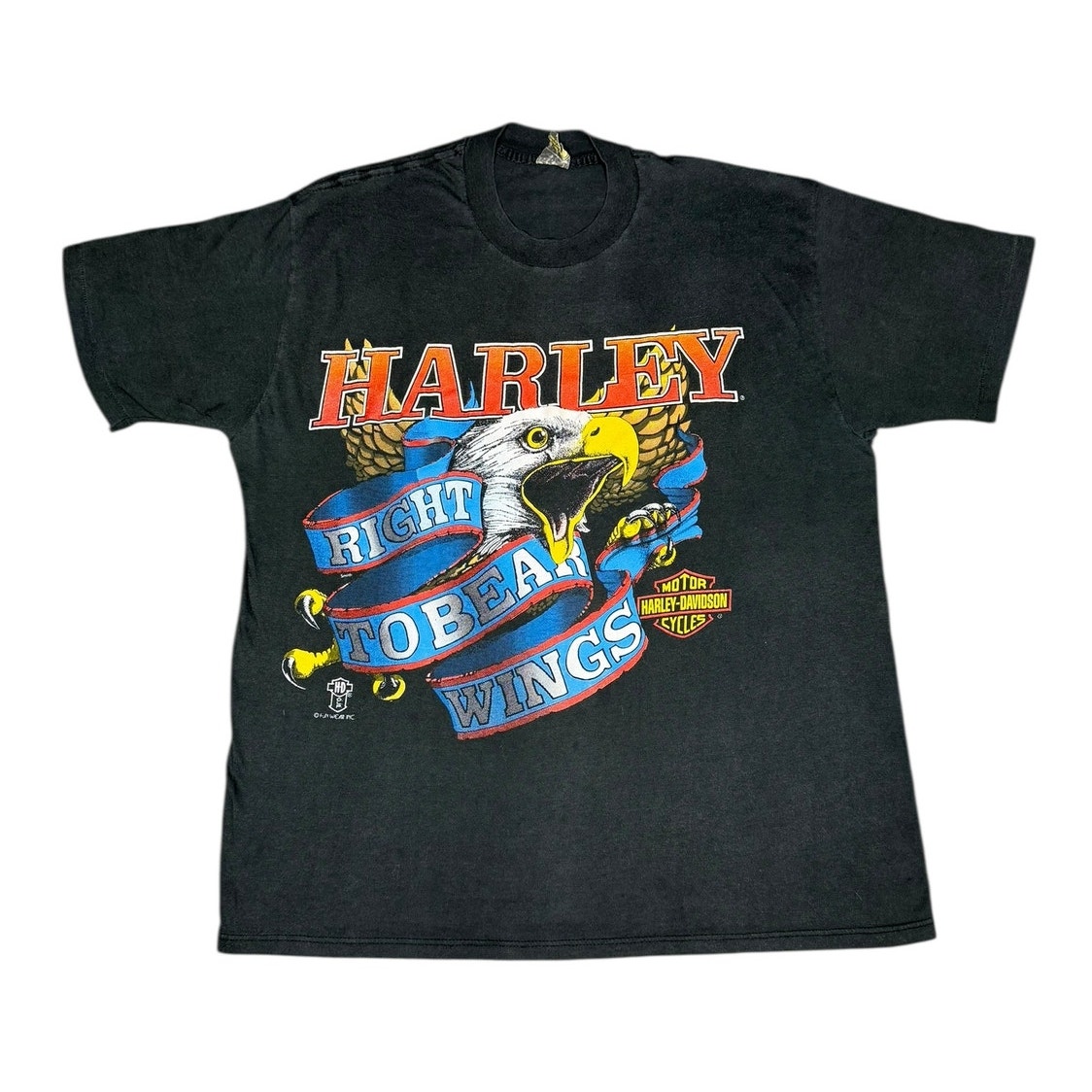 Vintage 80s Harley Davidson Right To Bear Wings Eagle Biker T-Shirt